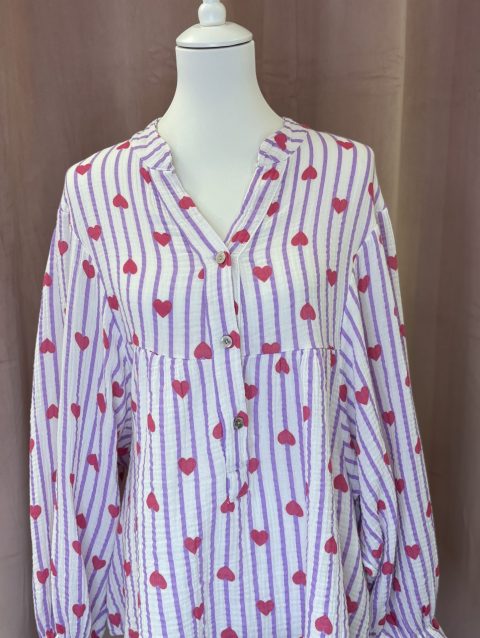 Musselinbluse Herzen flieder