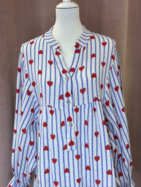 Musselinbluse Herzen blau