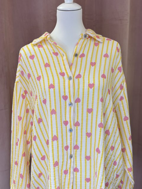Musselinbluse Herzen gelb